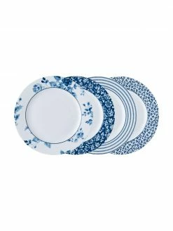 Laura Ashley Assiette à dessert en porcelaine à motif bleu Candy Rose, 4 pièces, Ø 23 cm