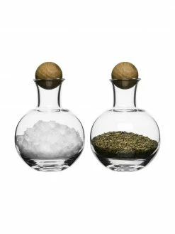 Bocaux de rangement en verre soufflé bouche avec bouchon en bois Eden, 2 pièces, Ø 10 x haut. 10 cm