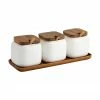 Ladelle Boîte en porcelaine avec accessoire en bois d'acacia Essentials, 7 élém., Lot de différentes tailles -Cuisine Soldes 2022 Boite en porcelaine avec accessoire en bois dacacia Essentials 7 elem
