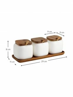 Ladelle Boîte en porcelaine avec accessoire en bois d'acacia Essentials, 7 élém., Lot de différentes tailles -Cuisine Soldes 2022 Boite en porcelaine avec accessoire en bois dacacia Essentials 7 elem 2
