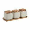 Ladelle Boîte en porcelaine avec accessoire en bois d'acacia Essentials, 7 élém., Lot de différentes tailles