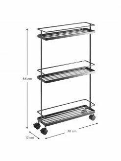 Yamazaki Chariot de rangement noir Tower, larg. 38 x long. 66 cm -Cuisine Soldes 2022 Chariot de rangement noir Tower 2