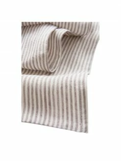 Chemin de table en lin gris/blanc crème Alina, larg. 40 x long. 140 cm -Cuisine Soldes 2022 Chemin de table en lin grisblanc creme Alina 1