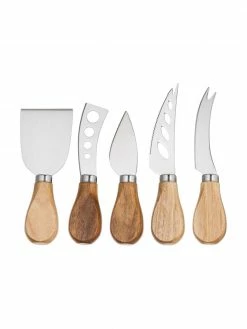 Andrea House Couteaux à fromage argentés avec manche en bois Frija, 5 élém., Lot de différentes tailles