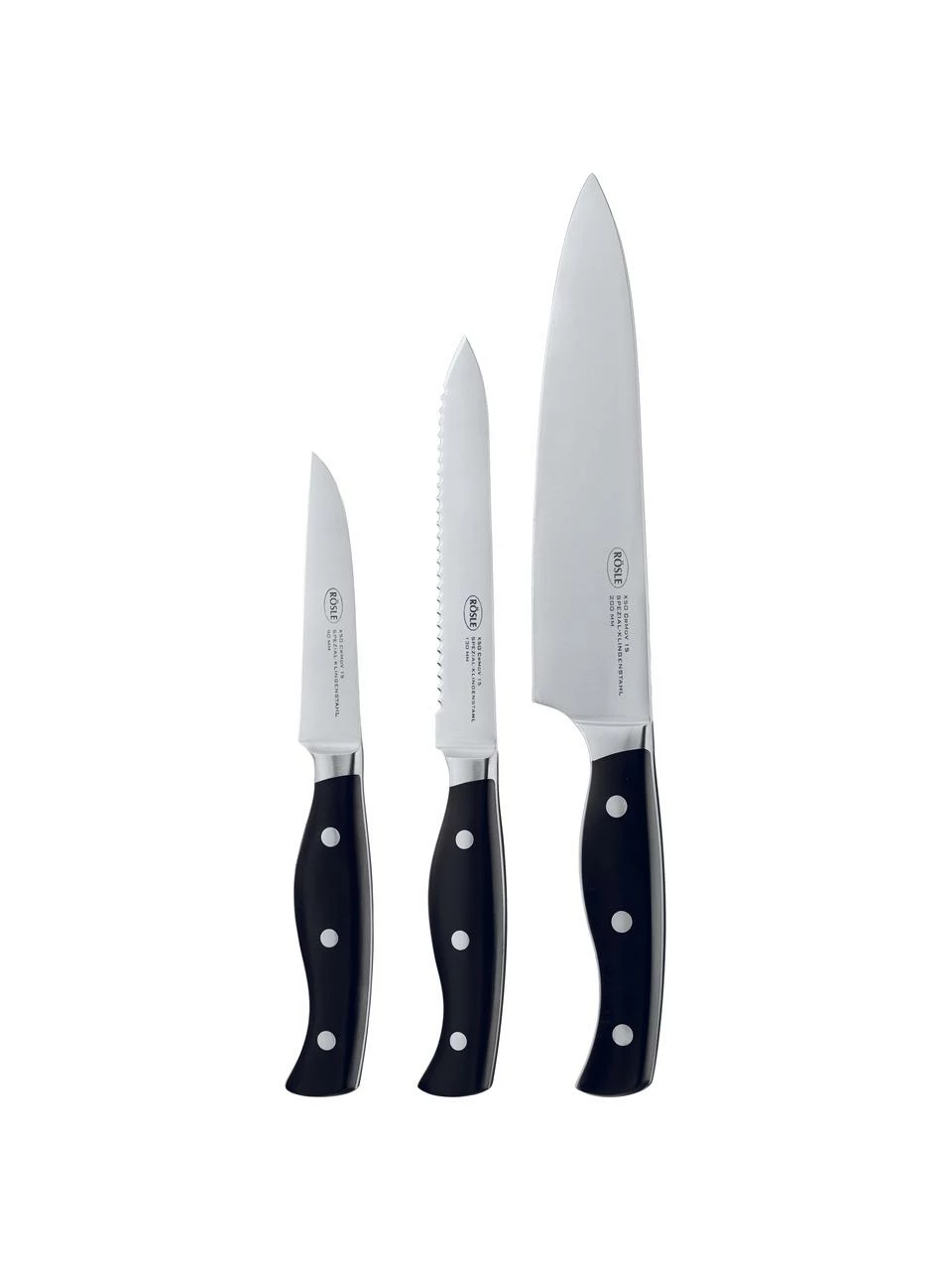 Couteaux de cuisine en acier inoxydable Pura, lot de 3, Lot de différentes tailles 3 Couteaux de cuisine en acier inoxydable Pura, lot de 3, Lot de différentes tailles
