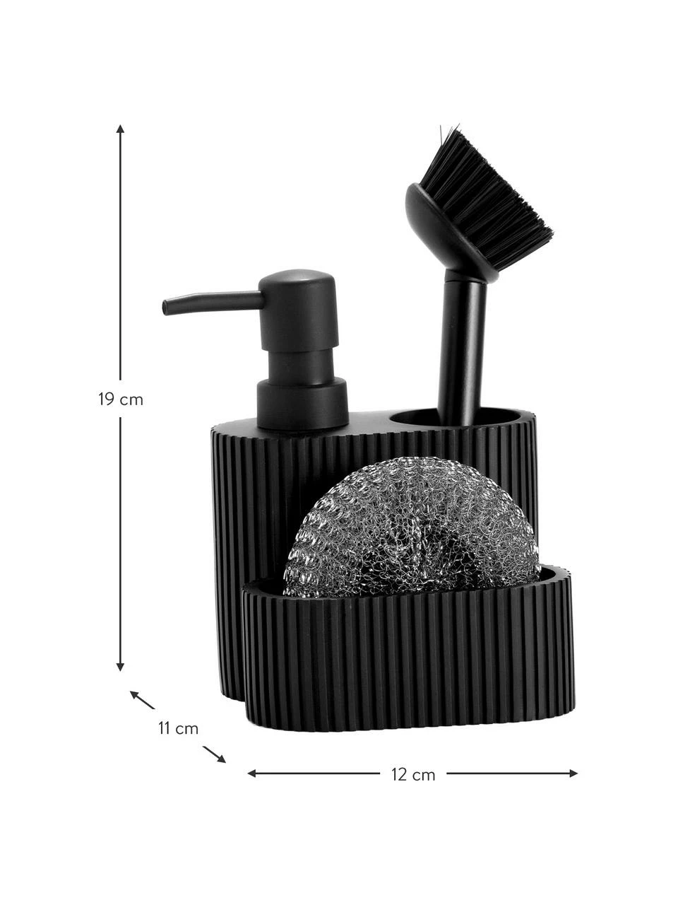 Andrea House Distributeur de liquide vaisselle avec éponge métallique Poly, set à 3 élém., larg. 12 x haut. 19 cm 4 Andrea House Distributeur de liquide vaisselle avec éponge métallique Poly, set à 3 élém., larg. 12 x haut. 19 cm – Image 2
