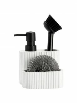 Andrea House Distributeur de liquide vaisselle avec éponge métallique Poly, set à 3 élém., larg. 12 x haut. 19 cm