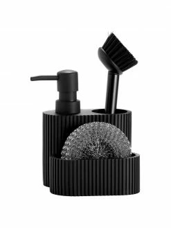 Andrea House Distributeur de liquide vaisselle avec éponge métallique Poly, set à 3 élém., larg. 12 x haut. 19 cm