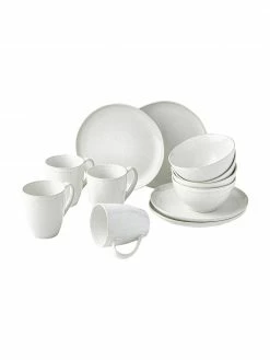 Westwing Collection Ensemble à petit déjeuner faïence émaillée blanche Gemma, 4 personnes (12 élém.), Lot de différentes tailles