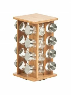 Étagère à épices rotative en bambou Dahle, 17 élém., larg. 18 x haut. 30 cm, larg. 18 x haut. 30 cm, ch. 75 ml