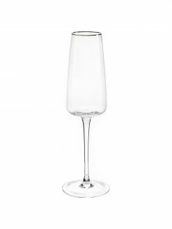 Westwing Collection Flûte à champagne soufflé bouche avec bord doré Ellery, 4 pièces, Ø 7 x haut. 23 cm