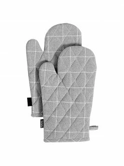 Ladelle Gants de cuisine gris Eco Check, 2 pièces, larg. 18 x long. 33 cm