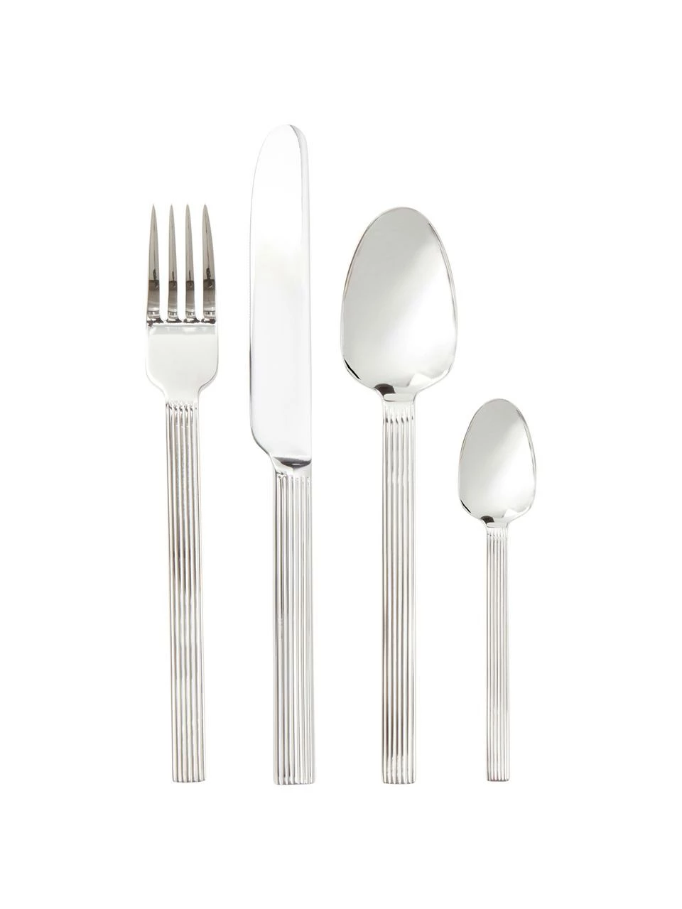 Ménagère argentée avec motif rainuré sur le manche Lexi, 6 personnes (24 élém.), 6 personnes (24 élém.) 3 Ménagère argentée avec motif rainuré sur le manche Lexi, 6 personnes (24 élém.), 6 personnes (24 élém.)