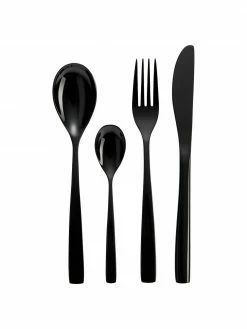 Ménagère noir brillant Shinko, 6 personnes (24 élém.), Lot de différentes tailles