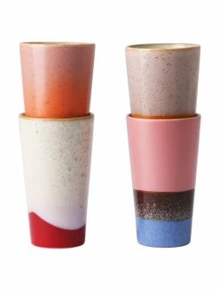 HKliving Mug rétro en céramique fait main 70's, 4 élém., Ø 8 x haut. 13 cm -Cuisine Soldes 2022 Mug retro en ceramique fait main 70s 4 elem 3