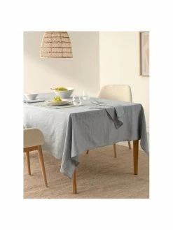 Nappe coton/lin bleu ciel Abinadi, Pour 6 à 10 pers. (larg. 170 x long. 250 cm) -Cuisine Soldes 2022 Nappe cotonlin bleu ciel Abinadi 5
