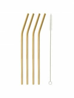 Westwing Collection Paille dorée avec brosse Shine, 4 pièces, Long. 23 cm