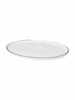 Broste Copenhagen Plat de service porcelaine fait main avec bord noir Salt, 20 x 30 cm, larg. 20 x long. 30 cm