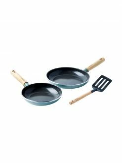 Poêles à frire bleues avec louche Mayflower, 3 élém., Lot de différentes tailles