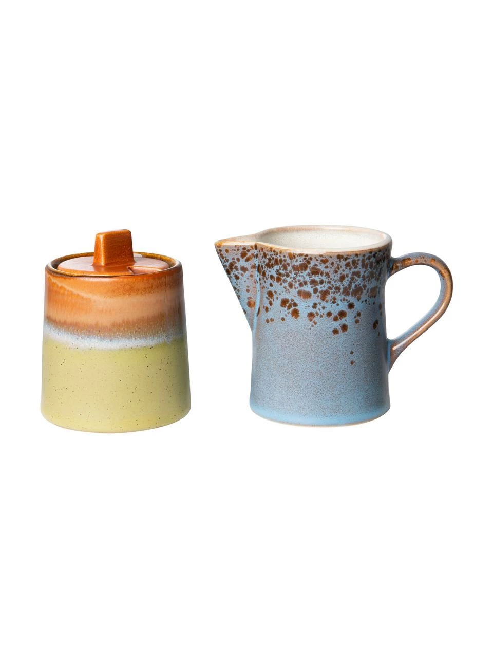 HKliving Pot à lait et sucrier artisanaux style rétro 70's, 2 élem., Lot de différentes tailles 3 HKliving Pot à lait et sucrier artisanaux style rétro 70's, 2 élem., Lot de différentes tailles