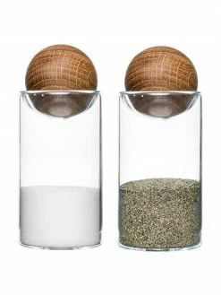 Salière et poivrière avec bouchon en bois de chêne Eden, 2 élém., Ø 5 x haut. 12 cm