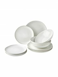 Westwing Collection Service de table faïence émaillée blanche Gemma, 4 personnes (12 élém.), Lot de différentes tailles