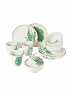 Westwing Collection Service de table porcelaine Fine Bone China motif tropical Timba, 4 personnes (12 élém.), Lot de différentes tailles