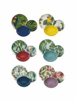 Villa D'Este Home Tivoli Service de table porcelaine Parrot Jungle, 6 personnes (18 élém.), Lot de différentes tailles