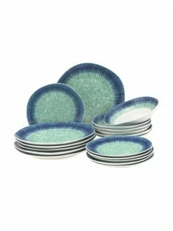 Service de table porcelaine bleue Antille, 6 personnes (18 élém.), Lot de différentes tailles