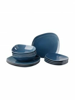 Villeroy & Boch Service de table porcelaine bleue Organic, 4 personnes (12 élém.), Lot de différentes tailles