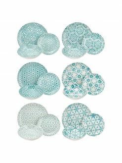 Villa D'Este Home Tivoli Service de table porcelaine imprimé turquoise Bodrum, Lot de différentes tailles