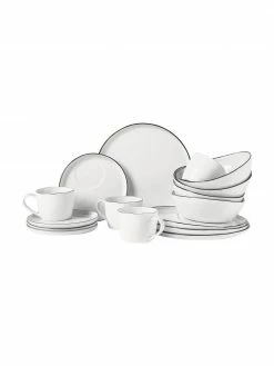 Broste Copenhagen Service petit déjeuner artisanal porcelaine Salt, 4 personnes (16 élém.), Lot de différentes tailles