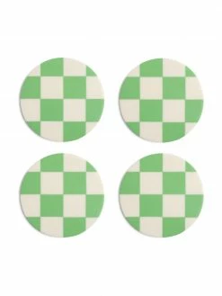 &k amsterdam Sous-verre vert Check, 4 pièces, Ø 10 cm -Cuisine Soldes 2022 Sous verre vert Check 4 pieces 2