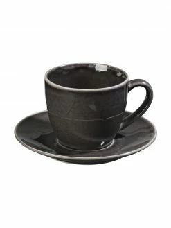 Broste Copenhagen Tasse à café avec sous-tasse artisanale Nordic Coal, Ø 8 x haut. 9 cm, 150 ml