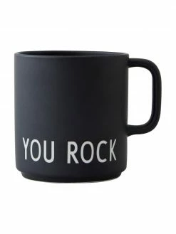 Design Letters Tasse à café design en porcelaine noire Favourite avec lettrage YOU ROCK, Ø 10 x haut. 9 cm, 250 ml
