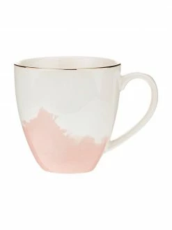 Westwing Collection Tasse à café porcelaine avec motif abstrait et rebord doré Rosie, 2 pièces, Ø 12 x haut. 9 cm