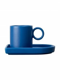 By On Tasse à espresso avec sous-tasse porcelaine bleue Niki, 6 pièces, Ø 6 x haut. 6 cm, 80 ml