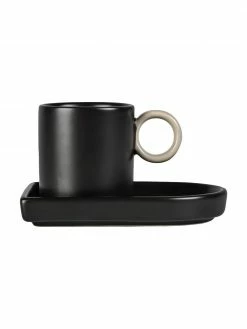 By On Tasse à espresso avec sous-tasse porcelaine noir/beige Niki, 6 pièces, Ø 6 x haut. 6 cm, 80 ml