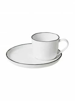 Broste Copenhagen Tasse à expresso en porcelaine avec sous-tasse faite à la main Salt, Ø 6 x haut. 5 cm, 90 ml