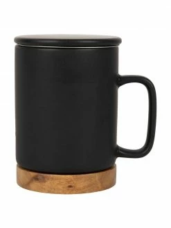 Sema Tasse avec couvercle et passoire Nordika, base en bois d'acacia, Ø 9 x haut. 12 cm, 370 ml