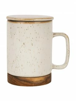 Sema Tasse avec couvercle et passoire Nordika, base en bois d'acacia, Ø 9 x haut. 12 cm, 370 ml