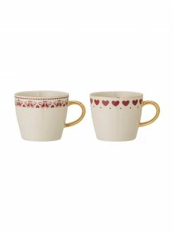 Bloomingville Tasse avec motifs d'hiver et détails dorés Jolly, 2 élém., Ø 9 x haut. 8 cm, 300 ml
