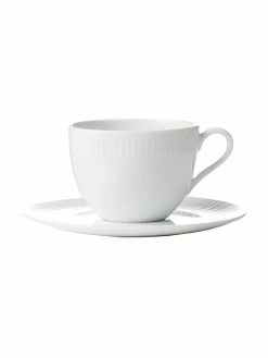 Tasse avec sous-tasse blanche Relief, 4 pièces, Ø 9 x haut. 7 cm, 200 ml