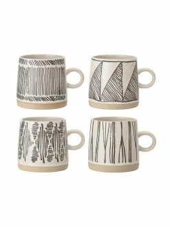 Bloomingville Tasse en grès à imprimé ethnique, 4 élém., Ø 9 x haut. 9 cm, 350 ml