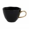 Urban Nature Culture Tasse en grès noire avec poignée dorée Good Morning, Ø 11 x haut. 8 cm, 350 ml