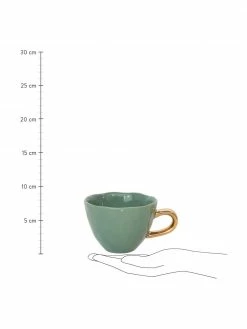 Urban Nature Culture Tasse en grès vert foncé avec poignée dorée Good Morning, Ø 11 x haut. 8 cm, 350 ml -Cuisine Soldes 2022 Tasse en gres vert fonce avec poignee doree Good Morning 2