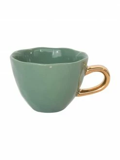 Urban Nature Culture Tasse en grès vert foncé avec poignée dorée Good Morning, Ø 11 x haut. 8 cm, 350 ml