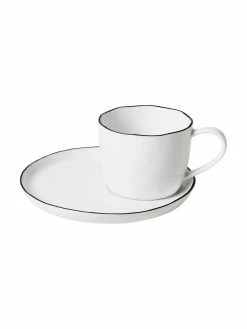 Broste Copenhagen Tasse en porcelaine blanche avec sous-tasse faite à la main Salt, Ø 8 x haut. 7 cm, 150 ml