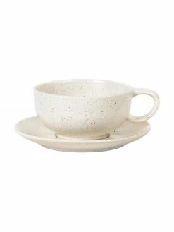 Broste Copenhagen Tasse rustique grès cérame faite main blanc crème Nordic Vanilla, avec sous-tasse, Ø 11 x haut. 5 cm, 250 ml