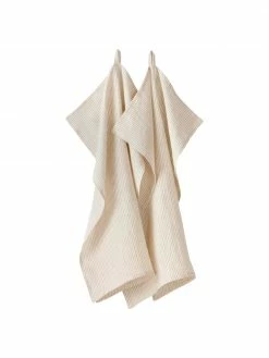 Torchons en lin beige/blanc crème Alina, 2 pièces, larg. 50 x long. 70 cm